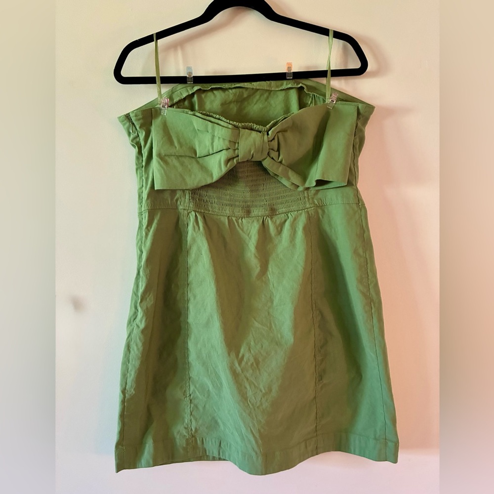 Maeve Sage Green Mini Strapless Bow Dress